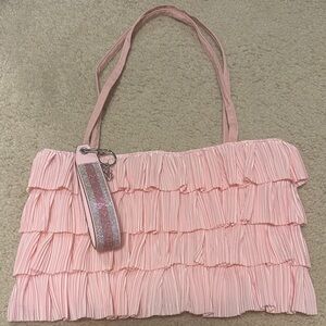 Pink Ruffle Pleated Shoulder Bag